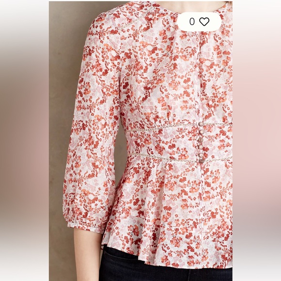 Anthropologie Moulinette Sours Red Floral Cotton/Silk
Amelie Blouse - Picture 6 of 15